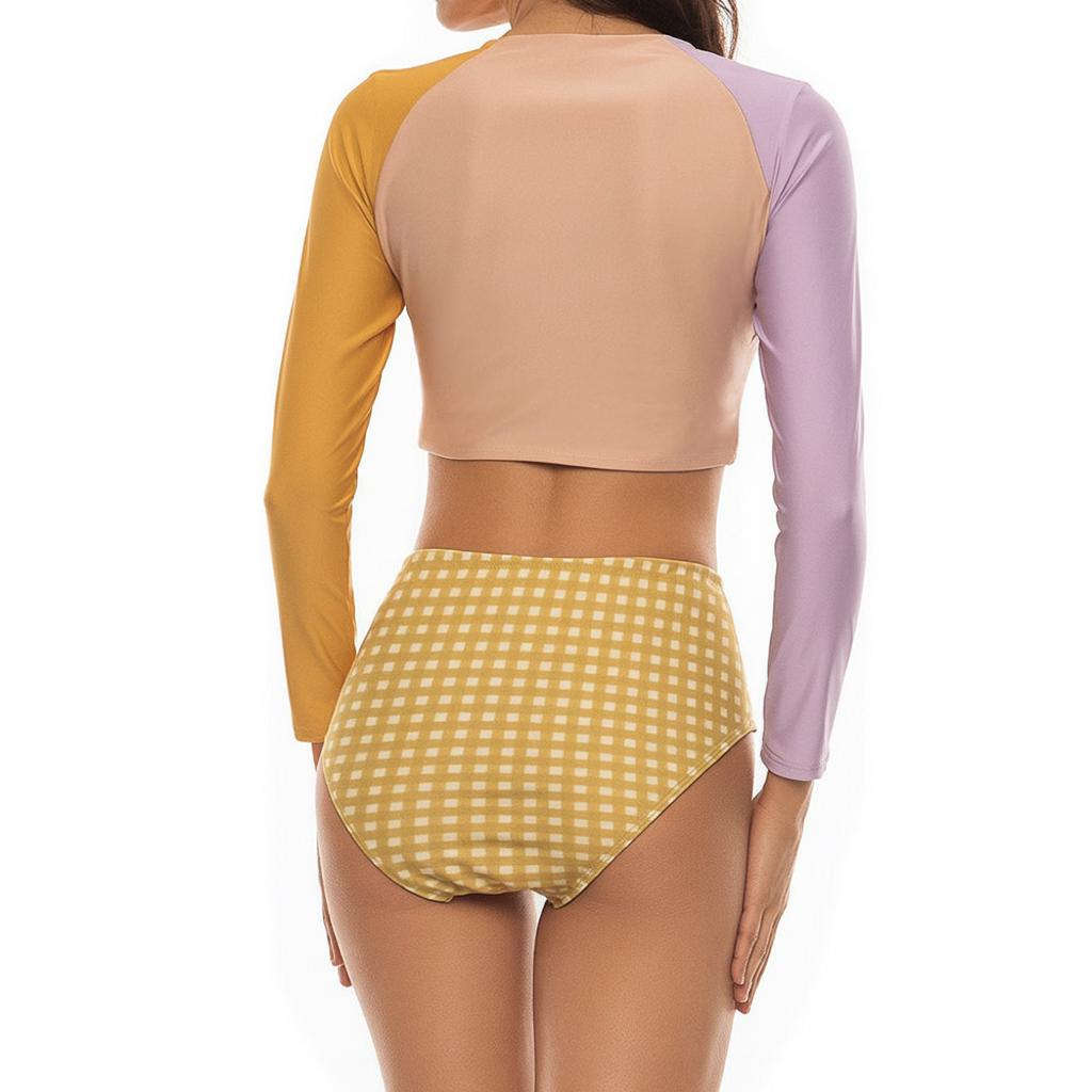 Retro Raglan Crop Top Bikini, High Waist Swimsuit, 70s Style