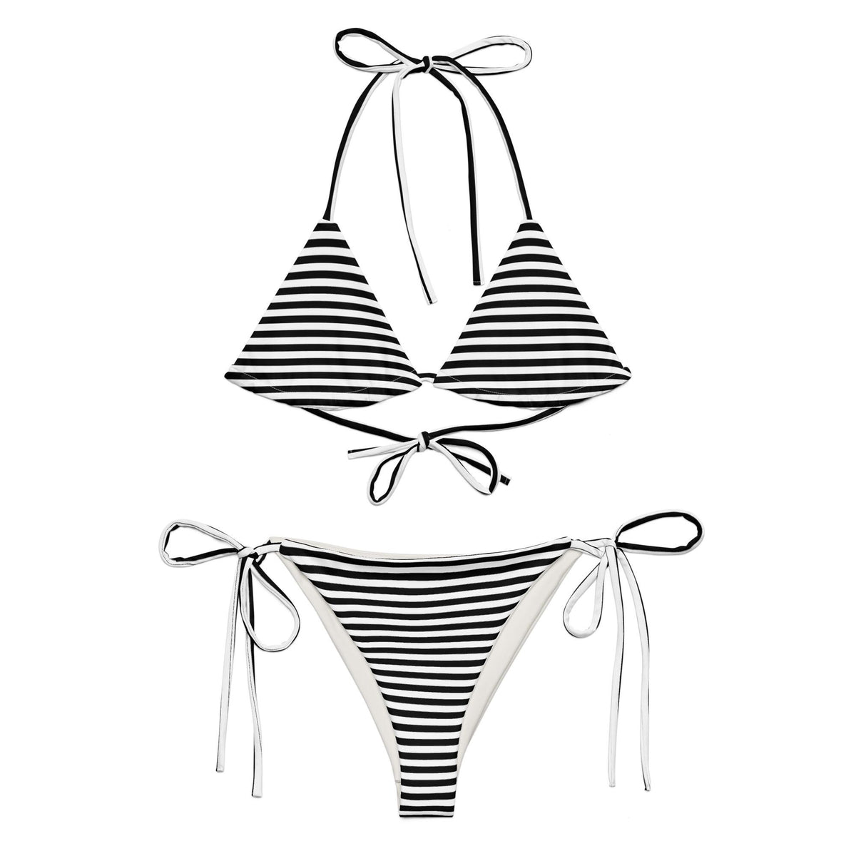 Nautical Striped Bikini Set, Retro Tie-Up Swimsuit