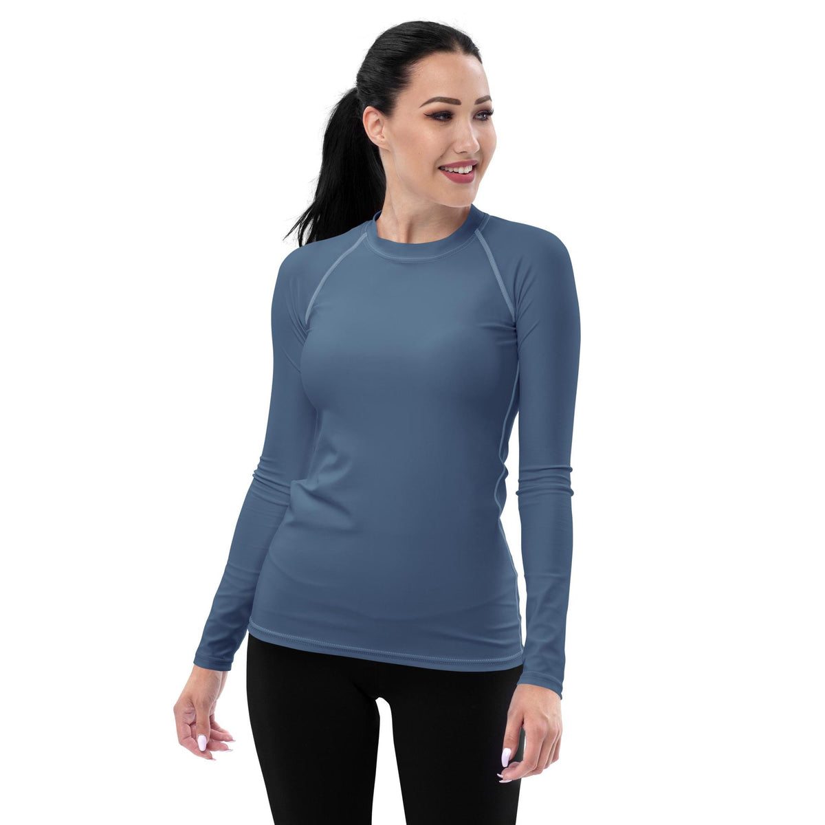 Grungy Petrol Blue Long-Sleeve Rash Guard, Sun Protection