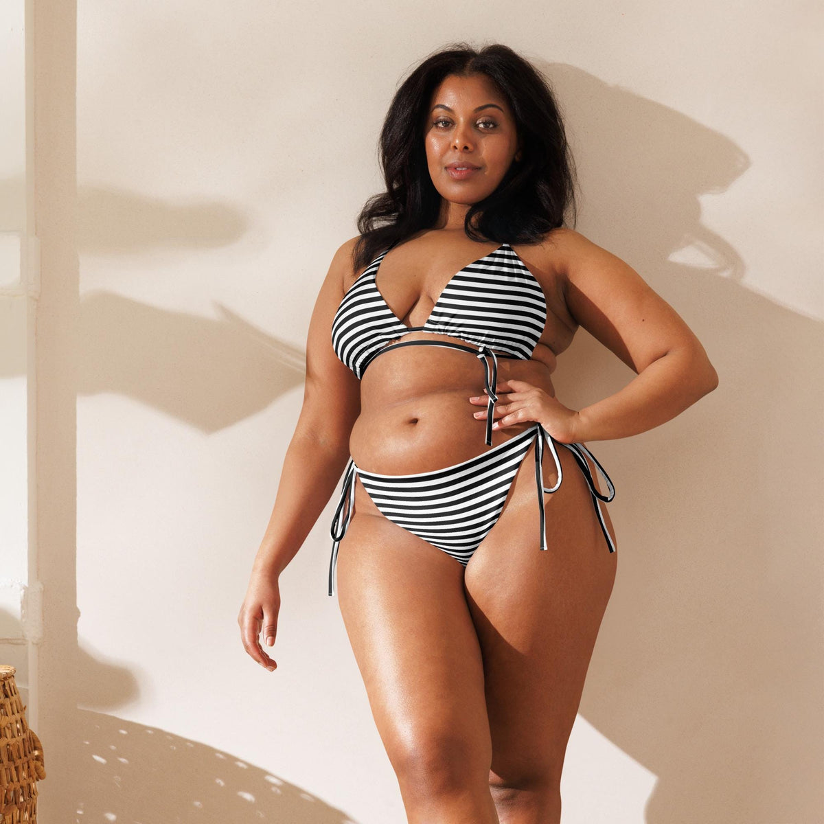 Nautical Striped Bikini Set, Retro Tie-Up Swimsuit