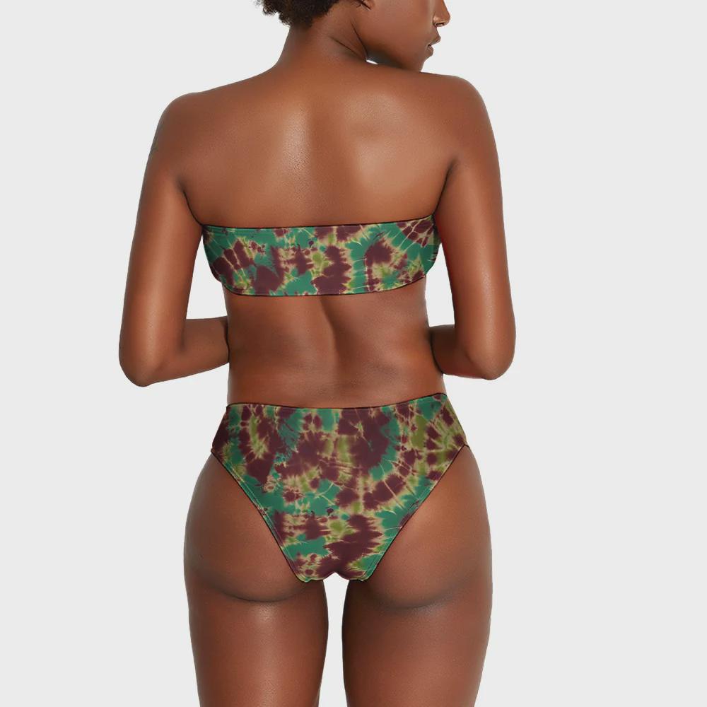 Tie Dye Bandeau Bikini Set, 60s Retro Swimsuit