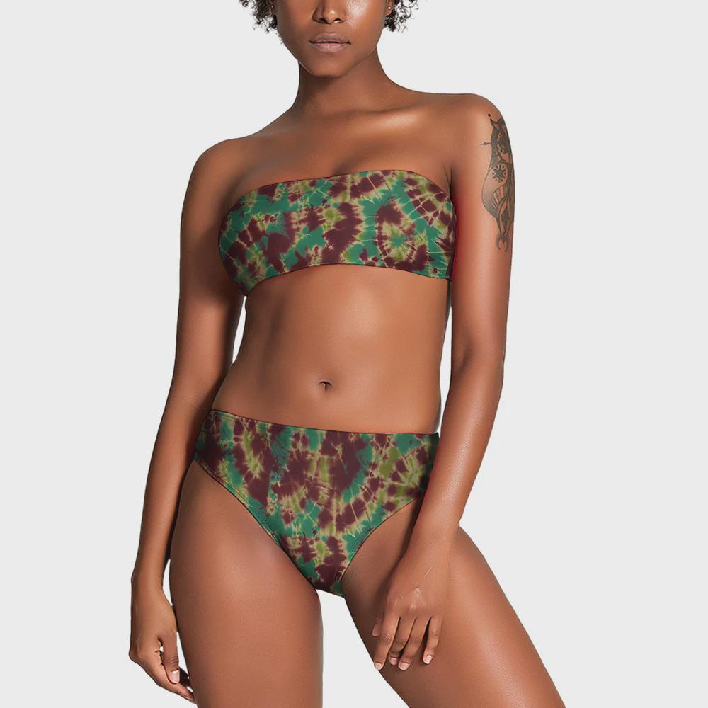 Tie Dye Bandeau Bikini Set, 60s Retro Swimsuit