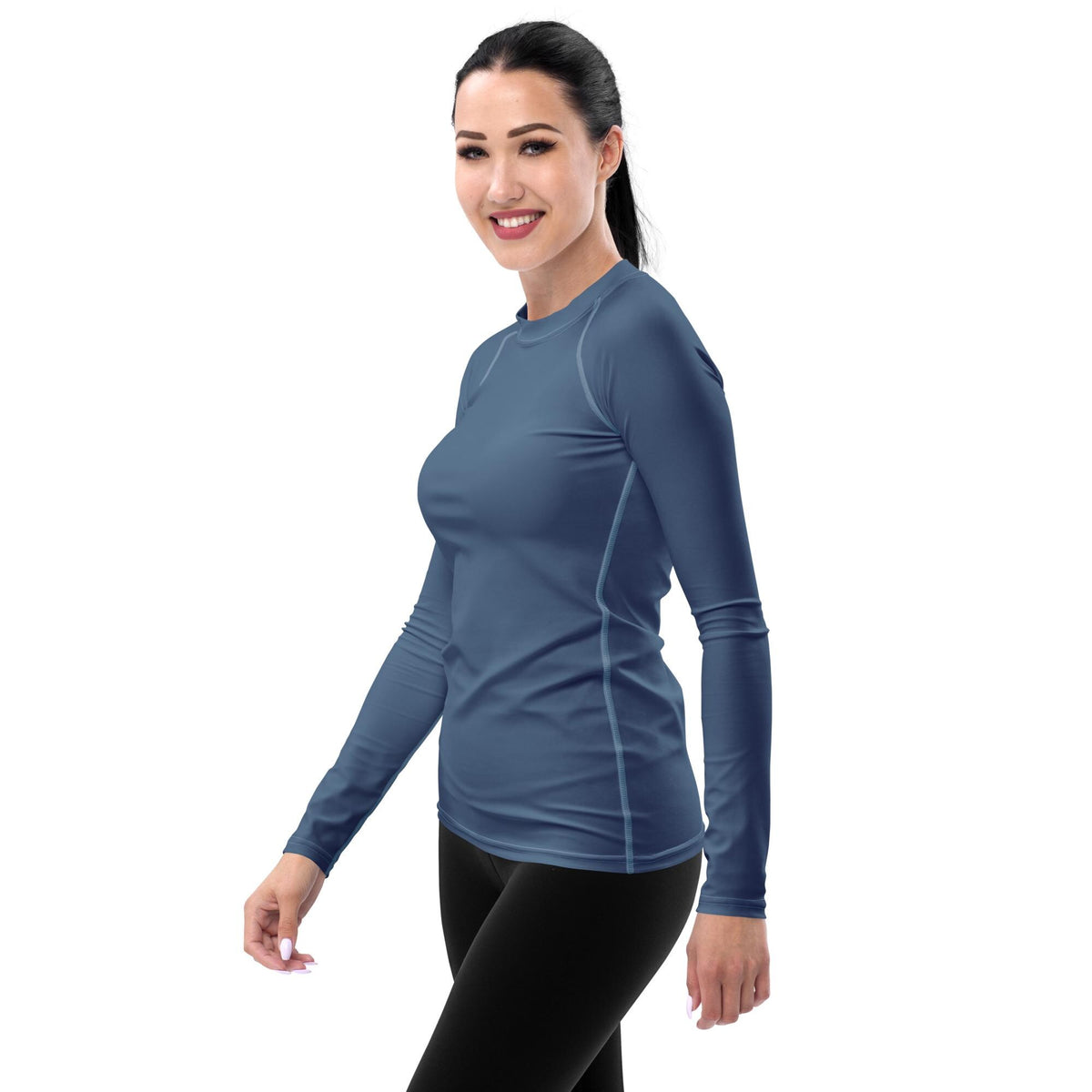 Grungy Petrol Blue Long-Sleeve Rash Guard, Sun Protection