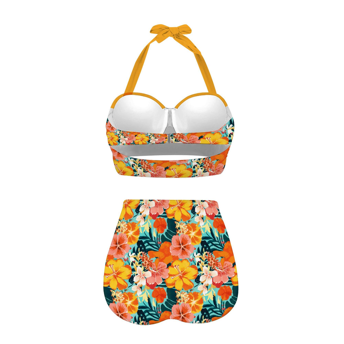 Vintage High-Waisted Bikini | Surf Ruched Halter Two-Piece Swimsuit Pin-Up Bathing Suit | Retro Hawaii Florals