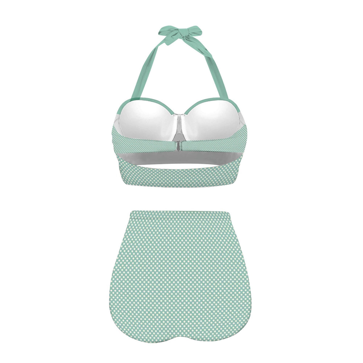 Vintage-Style High-Waisted Bikini | Retro Sweetheart Polka-Dot Pin-Up Halter Ruched Two-Piece Swimsuit, Mint