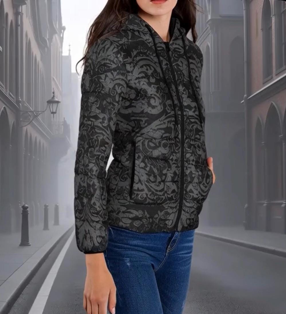 Vampire Art Urban Gothic Lightweight Padded Hooded Jacket – Unique Grunge & Vintage-Inspired Prints, S–2XL