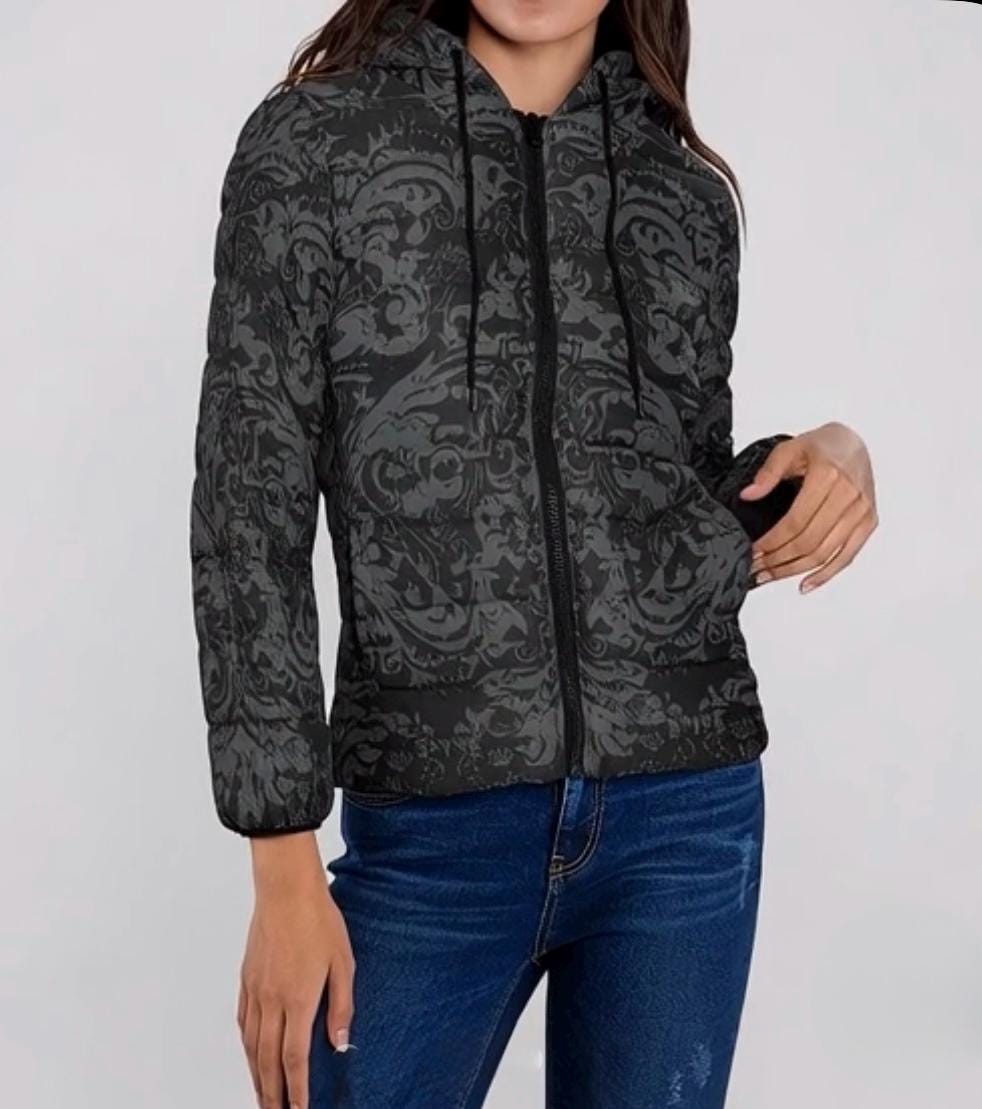 Vampire Art Urban Gothic Lightweight Padded Hooded Jacket – Unique Grunge & Vintage-Inspired Prints, S–2XL