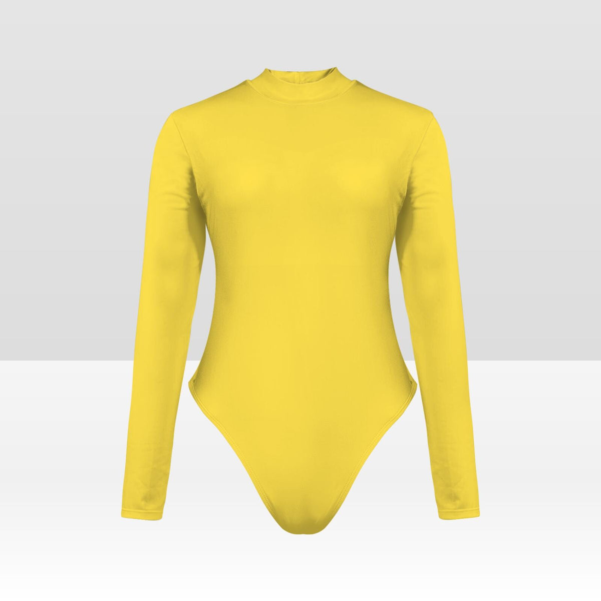 Vibrant Yellow Long-Sleeve One-Piece Swimsuit, Open-Back Fluo 1980s Bathing Suit, Surfing, Trendy, Lined Front, Removable Pads