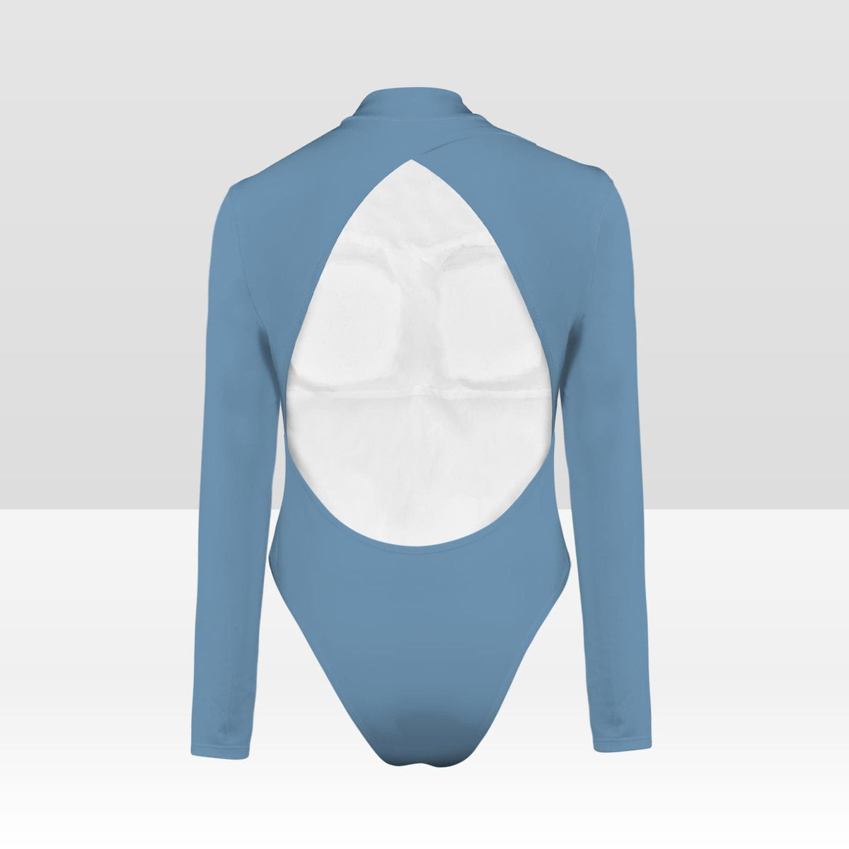 Surfing Women One-Piece Swimsuit, Long-Sleeve Open-Back Rash-Guard, Lined Front, Removable Padding - Powder Blue