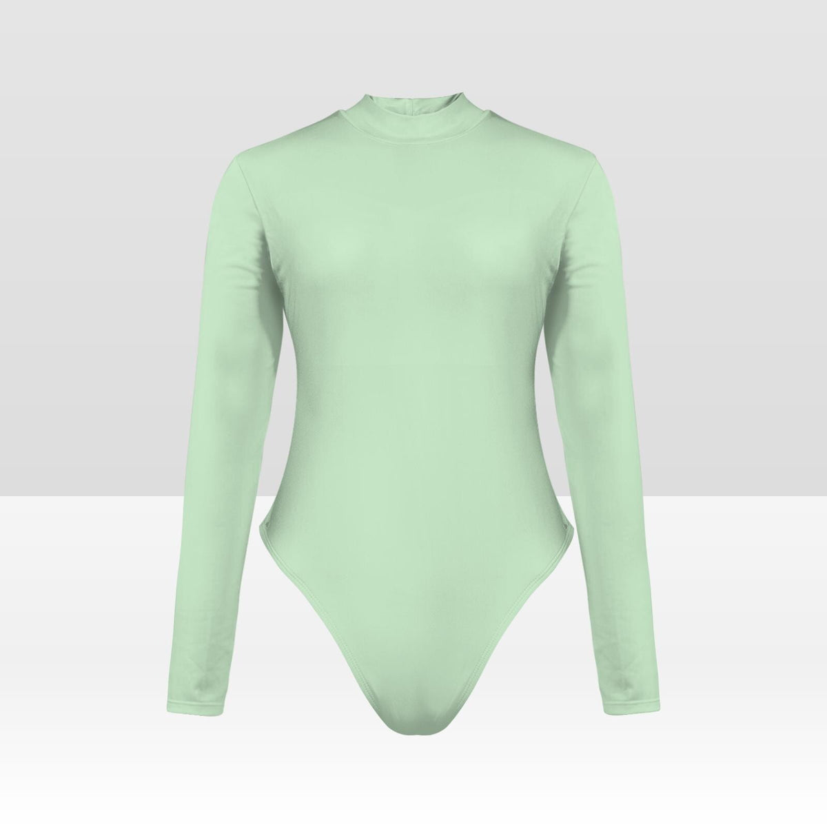 Mint Long Sleeve Open Back Swimsuit, One-Piece Surf Swimwear, Front Lined, Removable Padding