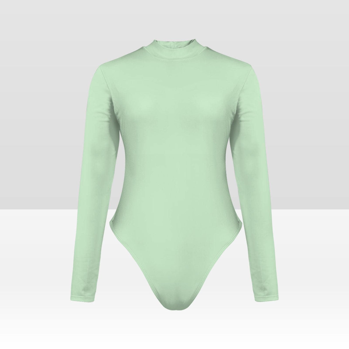 Mint Long Sleeve Back Zipper Swimsuit, One-Piece Surf Swimwear, Lightweight & Sheer, Soft Chest Pads