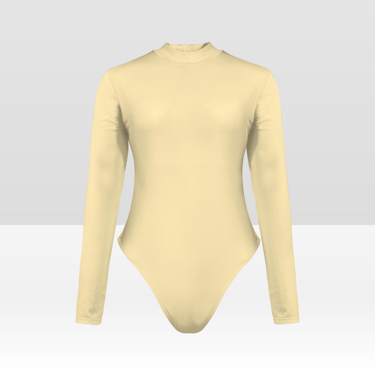 Vanilla Cream Nude Light-Beige Long-Sleeve Open-Back Swimsuit, Front Lined, Removable Padding