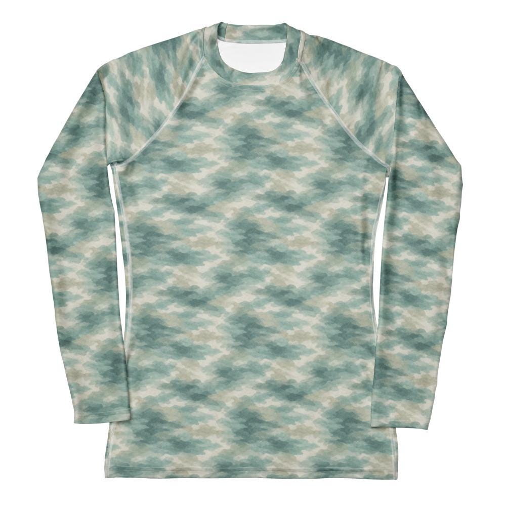 Retro Surf Long-Sleeve Swim Shirt, Women's Rash Guard Top, Sun Protection, Ocean Water Camouflage