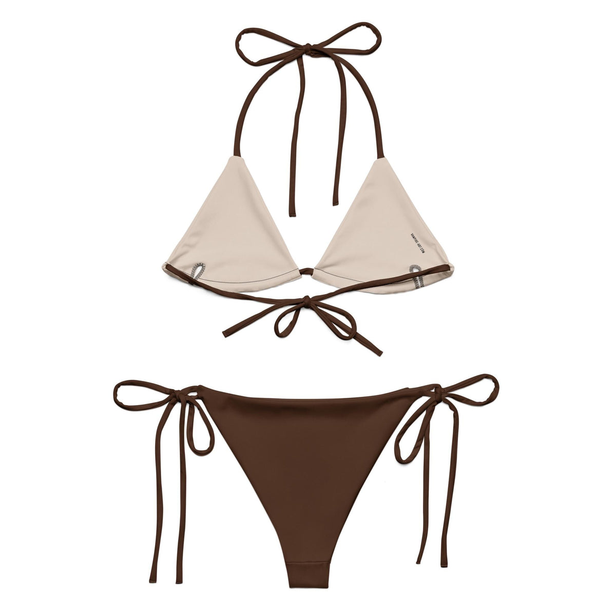 Classic Retro & Stylish Brown Triangle Swimsuit, Eco-Friendly Recycled Strappy Bikini Set, Lined, Removable Padding