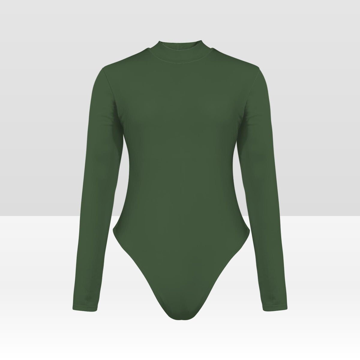 Dark Green Long Sleeve Open Back Swimsuit with Thumb Holes
