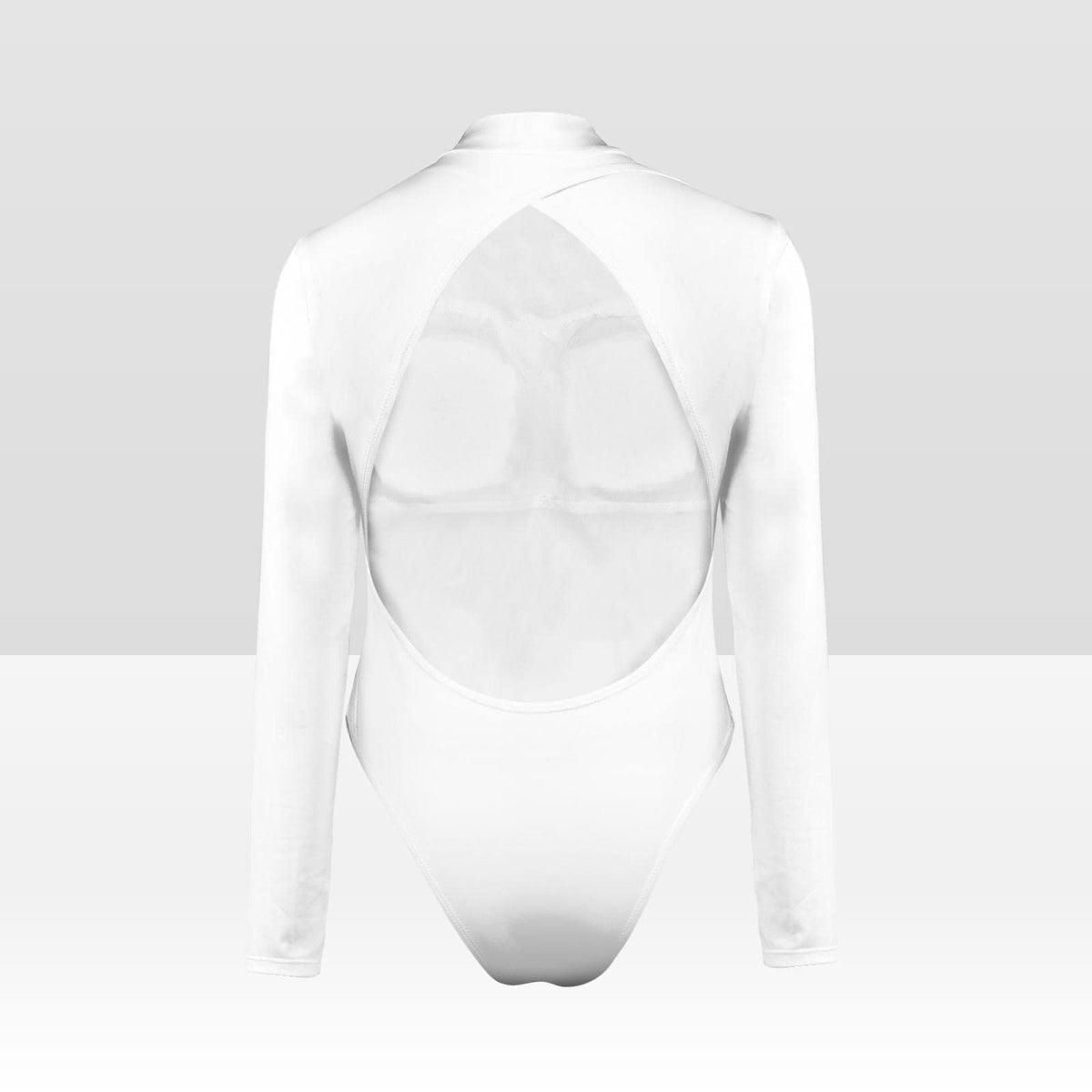 White Long Sleeve Swimsuit, Open-Back Coquette Soft Goth, Lined Front, Removable Pads