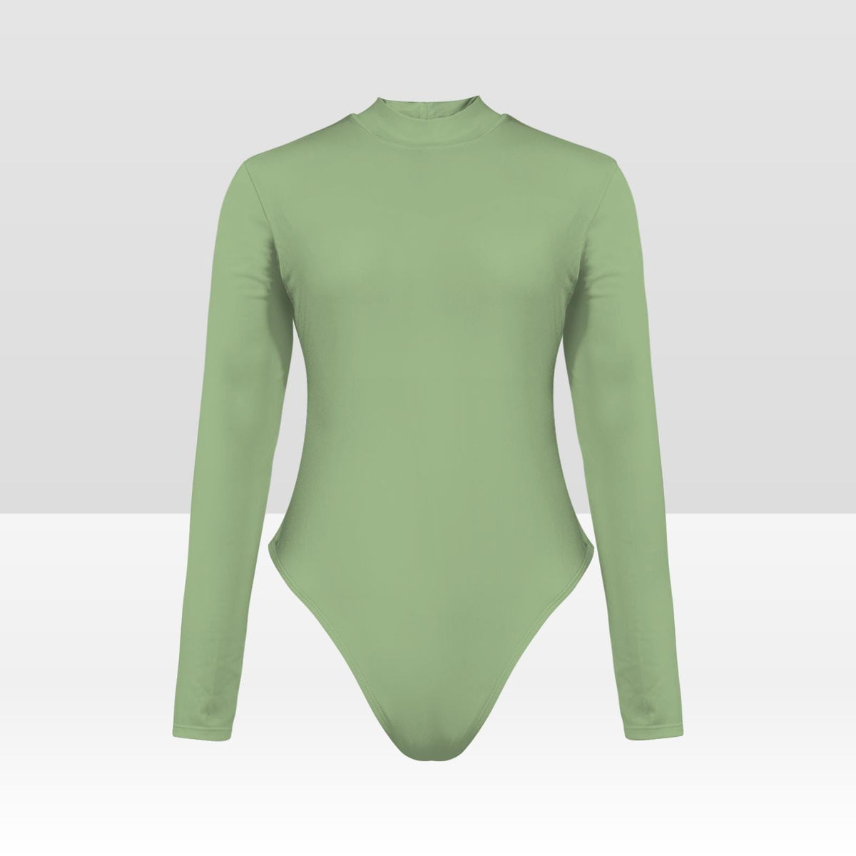 Sage Green Long-Sleeve Open-Back Swimsuit, Surf Coquette, Lined Front, Removable Padding