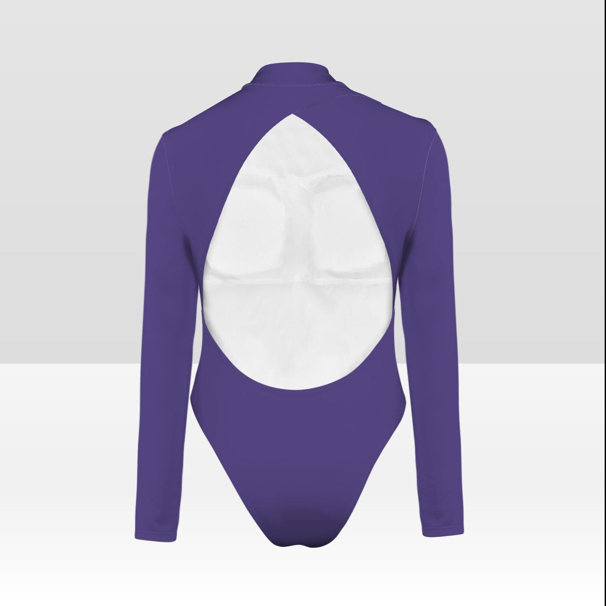 Deep Purple Blue Swimsuit – Long-Sleeve Open-Back Surf Yoga Rash Guard, Front Lined, Removable Padding