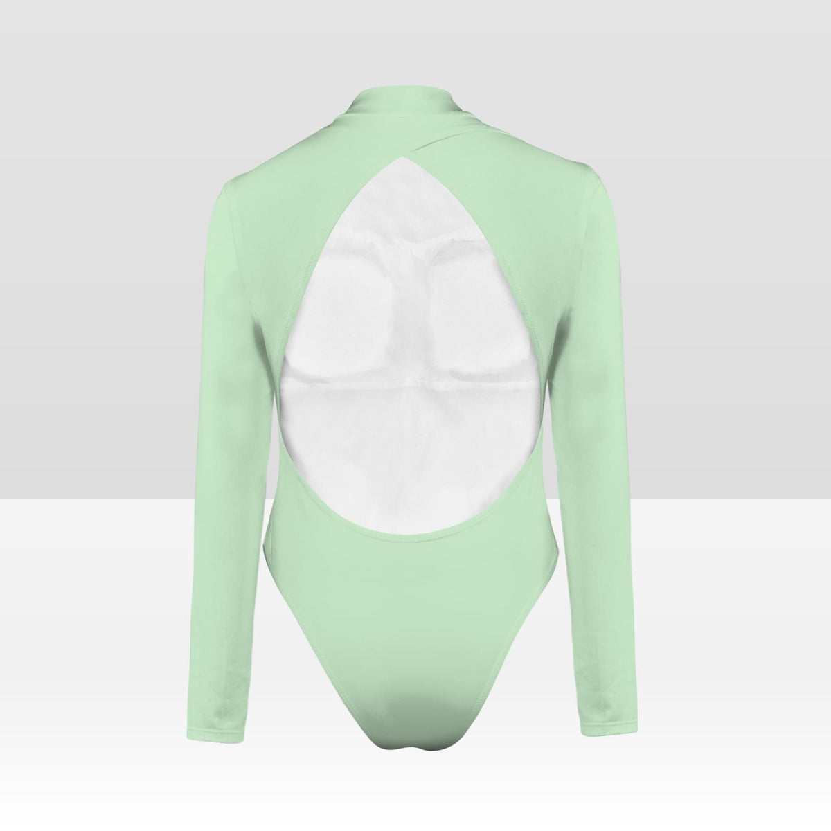 Mint Long Sleeve Open Back Swimsuit, One-Piece Surf Swimwear, Front Lined, Removable Padding