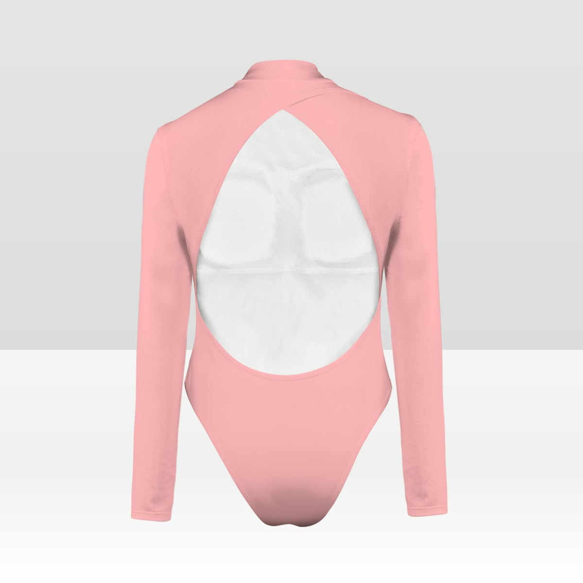 Retro Bubblegum Baby Pink Long-Sleeve Swimsuit, One-Piece Surf Swimwear, Front Lined, Removable Padding