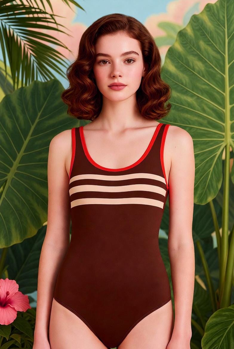 Retro 1970s One-Piece Swimsuit – Sporty Contrast Trim Bathing Suit – Many Styles