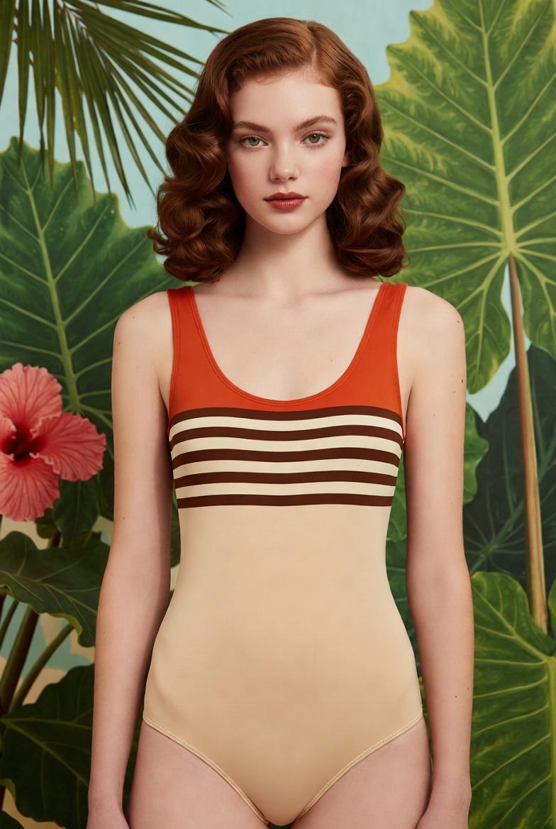 Retro 1970s One-Piece Swimsuit – Sporty Contrast Trim Bathing Suit – Many Styles