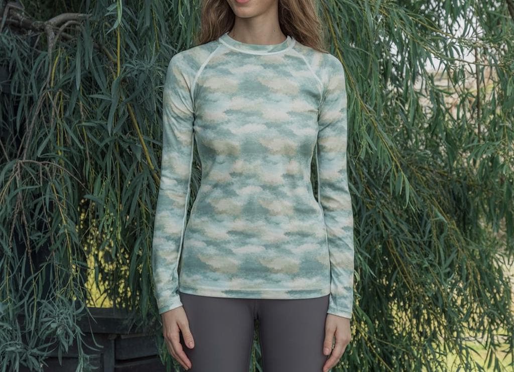 Retro Surf Long-Sleeve Swim Shirt, Women's Rash Guard Top, Sun Protection, Ocean Water Camouflage