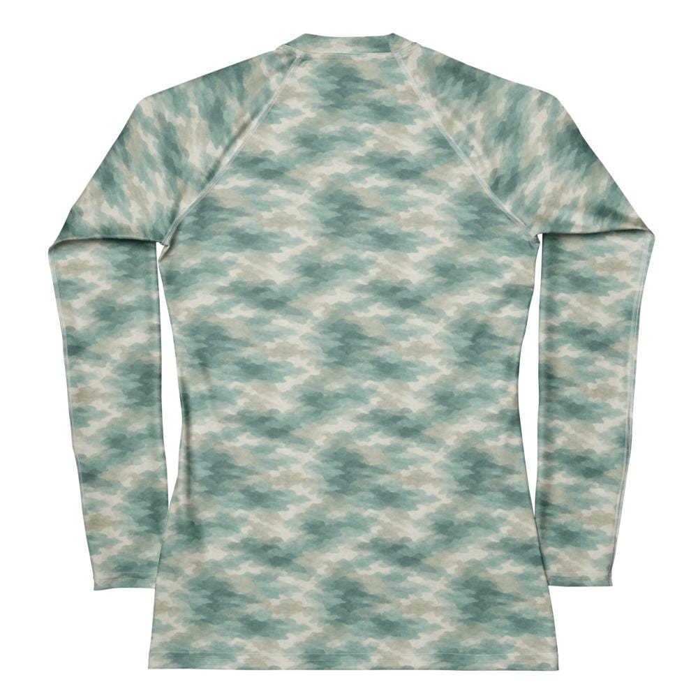 Retro Surf Long-Sleeve Swim Shirt, Women's Rash Guard Top, Sun Protection, Ocean Water Camouflage