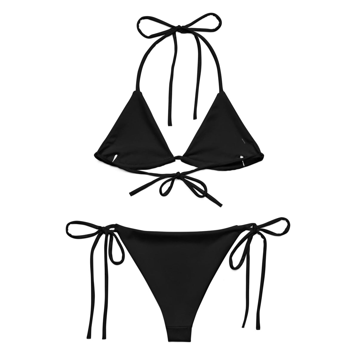 Classic Retro & Stylish Black Triangle Swimsuit, Eco-Friendly Recycled Strappy Bikini Set, Lined, Removable Padding