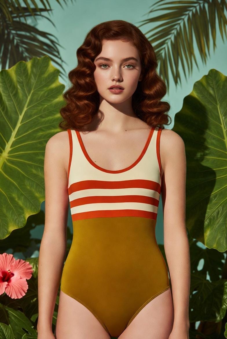 Retro 1970s One-Piece Swimsuit – Sporty Contrast Trim Bathing Suit – Many Styles