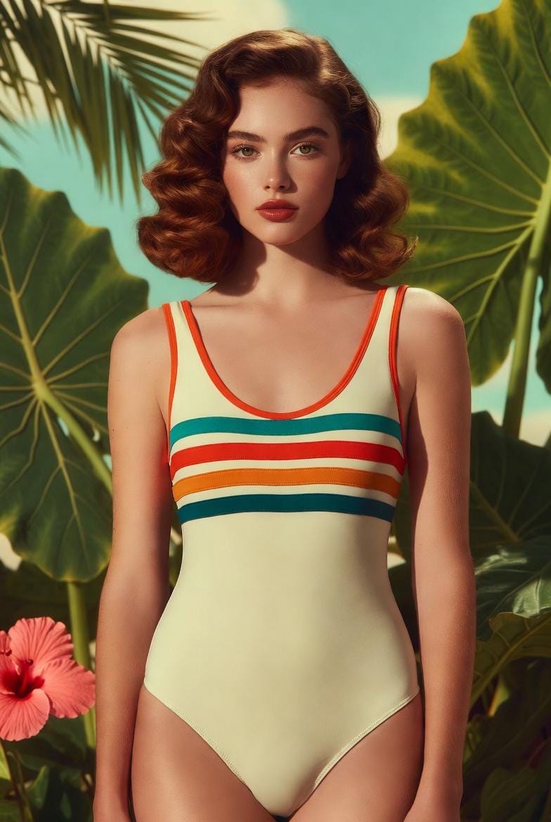 Retro 1970s One-Piece Swimsuit – Sporty Contrast Trim Bathing Suit – Many Styles