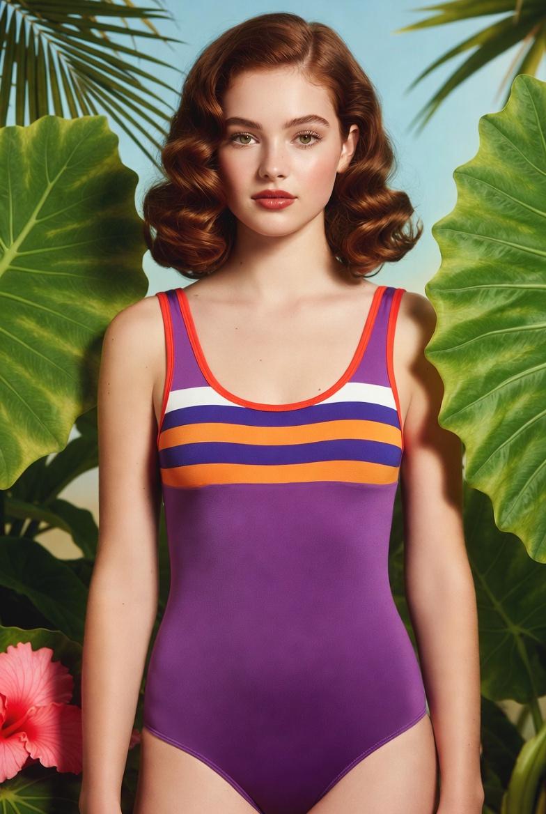 Retro 1970s One-Piece Swimsuit – Sporty Contrast Trim Bathing Suit – Many Styles