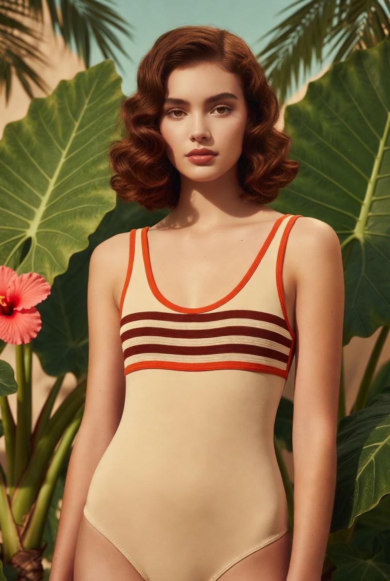 Retro 1970s One-Piece Swimsuit – Sporty Contrast Trim Bathing Suit – Many Styles