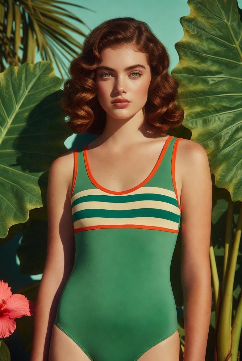 Retro 1970s One-Piece Swimsuit – Sporty Contrast Trim Bathing Suit – Many Styles