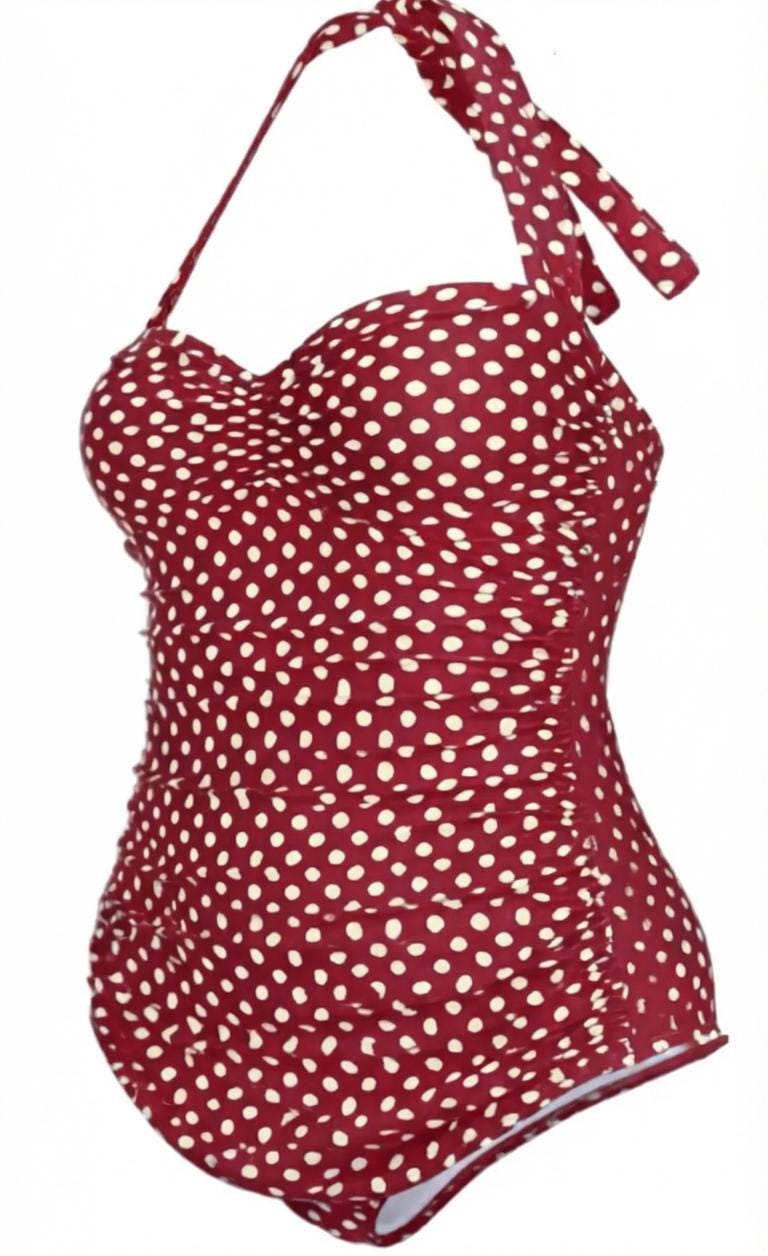 Polka Dot Halterneck One-Piece Swimsuit Vintage 50s Pin Up, Padding & Tummy Control, Various Colours