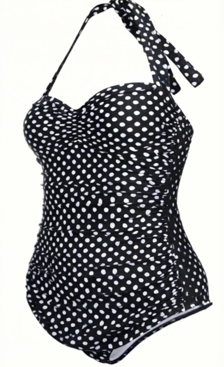 Polka Dot Halterneck One-Piece Swimsuit Vintage 50s Pin Up, Padding & Tummy Control, Various Colours