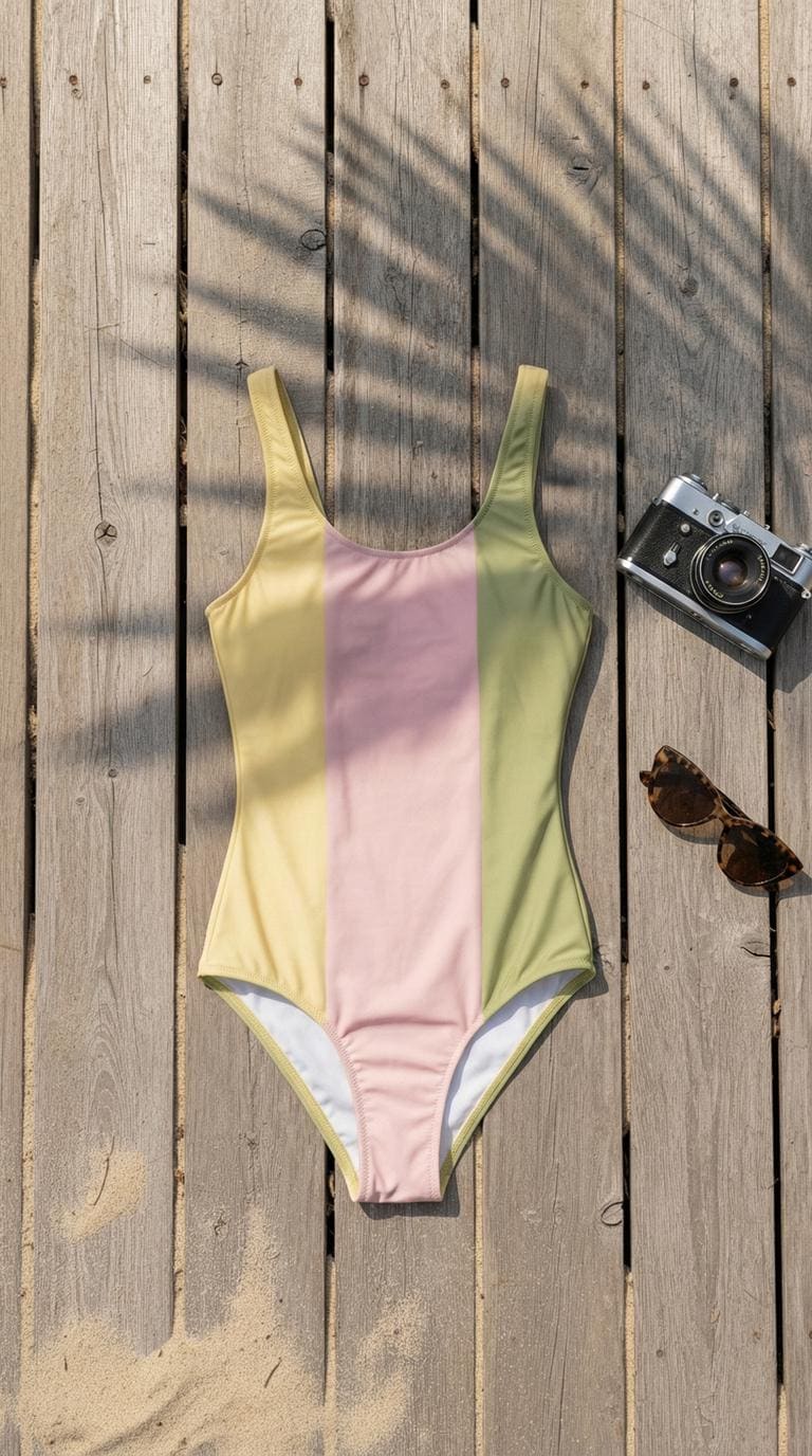 Retro Poolside One-Piece Swimsuit | Soft Pastel Stripes | High-Leg Fit | Y2K 1990s-Inspired