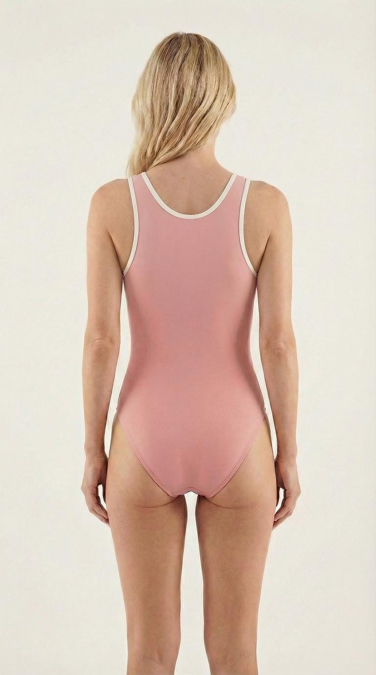 Coquette Blush Pink Tank-Style Swimsuit – Retro Sporty One-Piece, White Trim, Active Fit Beach & Surf