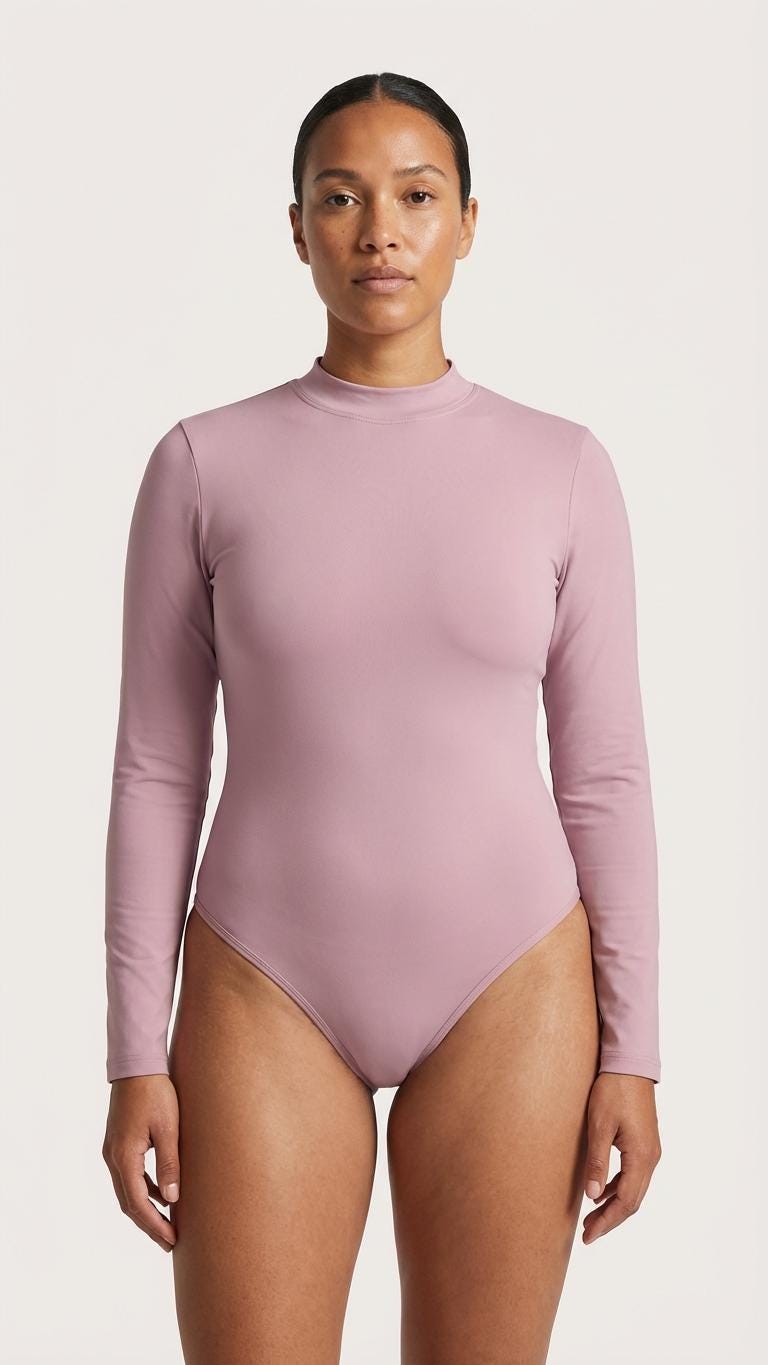Retro Long-Sleeve One-Piece Swimsuit - Back Zipper - Lightweight - Soft Chest Pads - Lavender