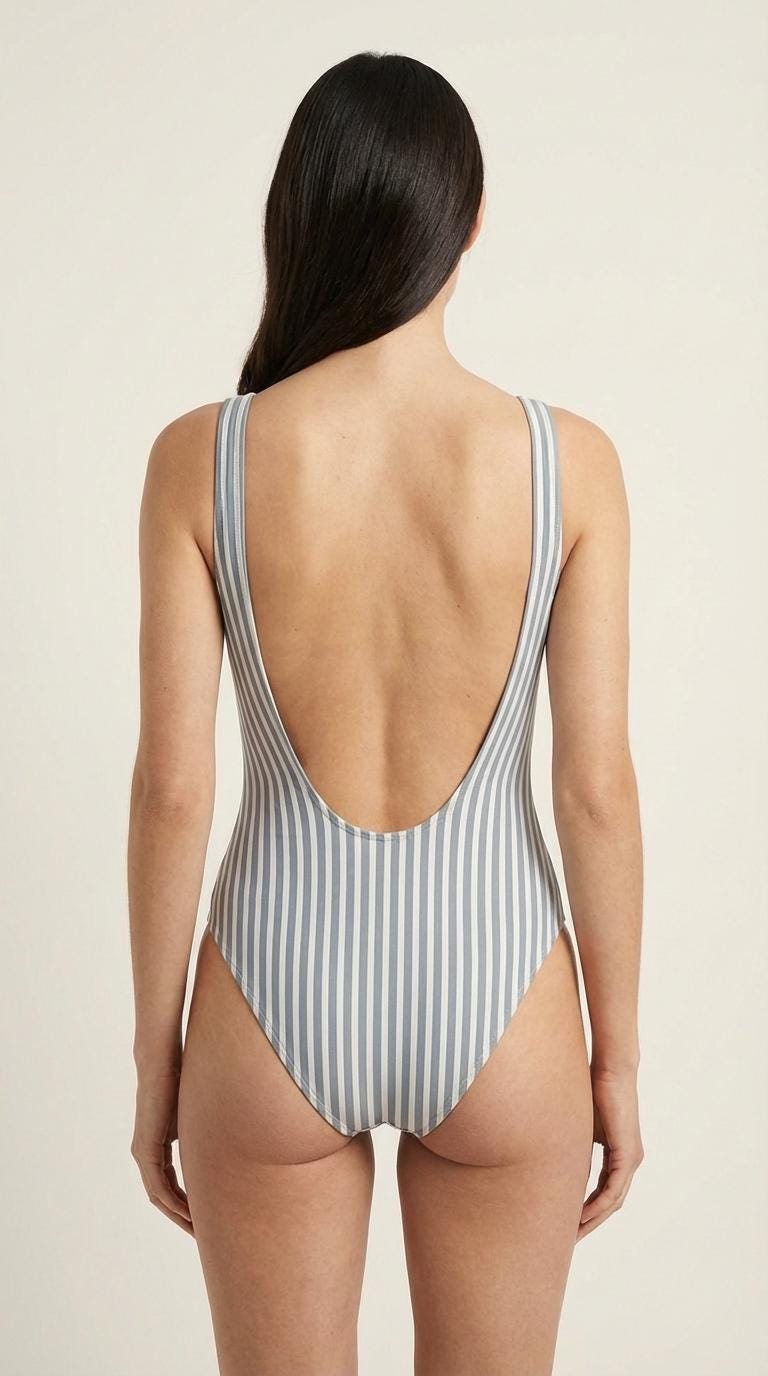 Retro Chic Classic Nautical Striped One-Piece Swimsuit – Scoop Back – Festival, Pool, Surf – Blue