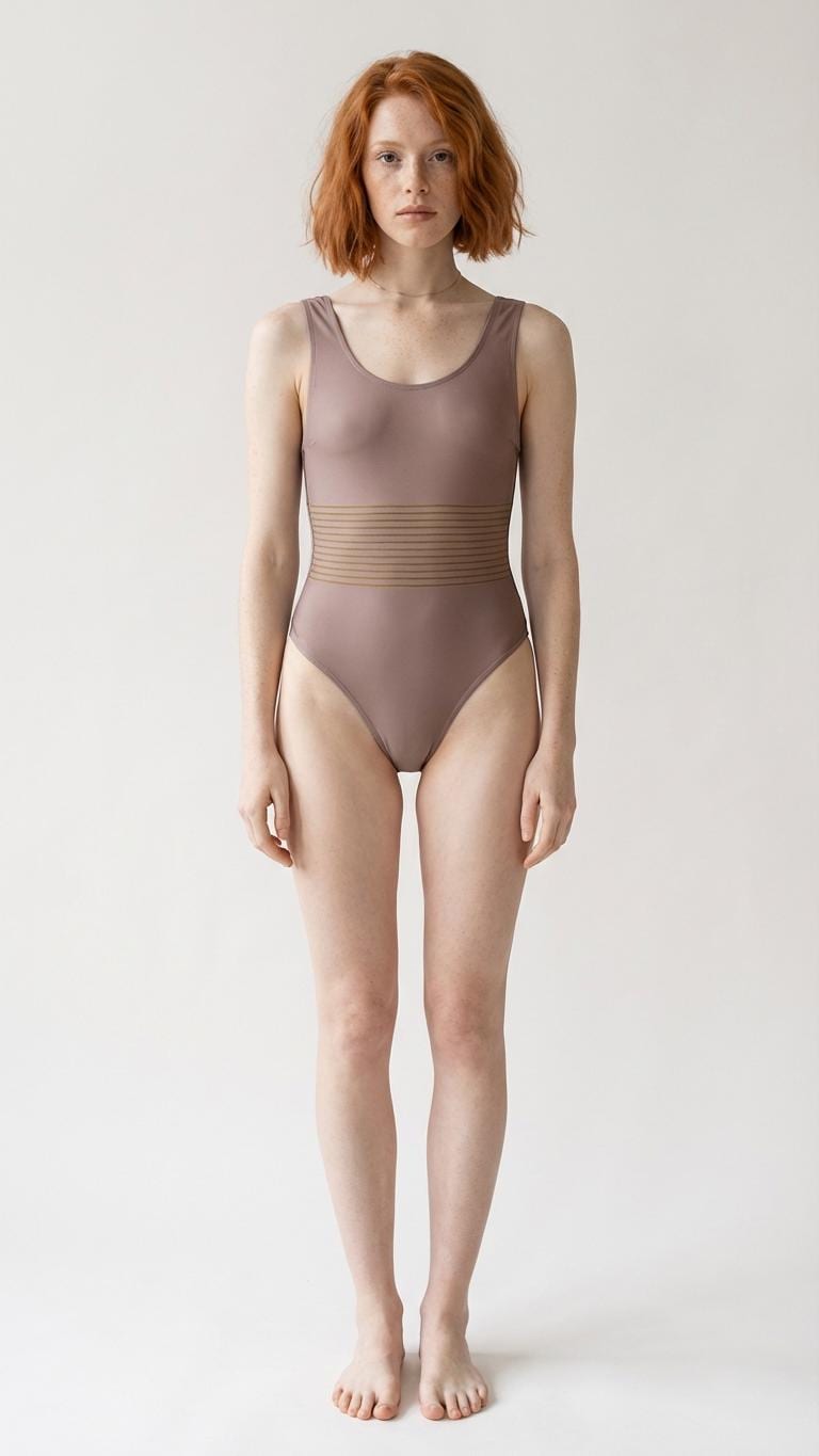 Retro Brown 1970s Stripy One-Piece Swimsuit Backless Scoop Neck Groovy Mod Vintage-Inspired, 3 Colours