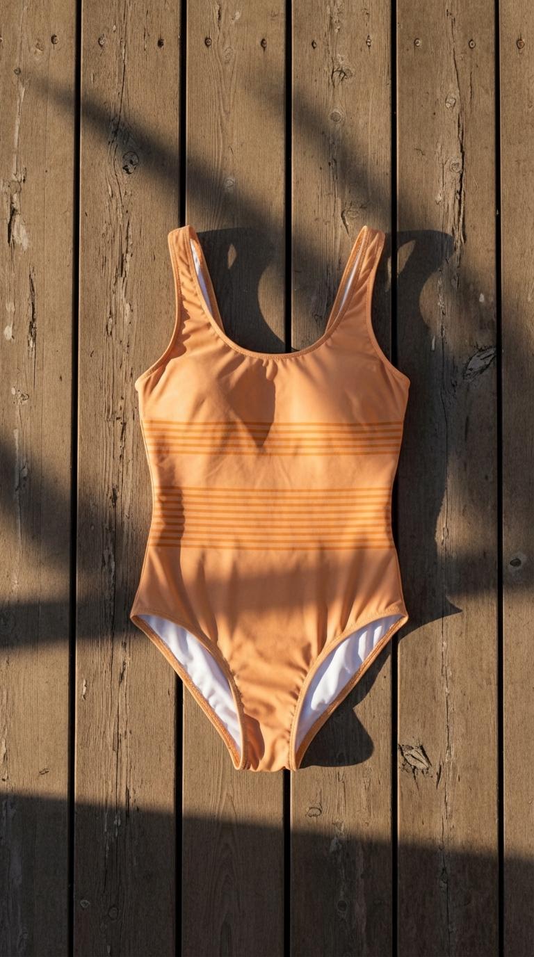 Classic Retro Striped One-Piece Swimsuit | Coquette Surf Swimwear | High-Leg | 1970s Salmon Orange