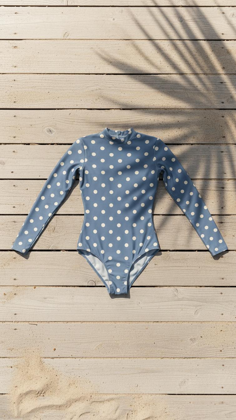 Wild Swimming Spotty Sporty Back Zipper One-Piece Swimsuit, Long-Sleeve Surf Nature-Inspired Colours
