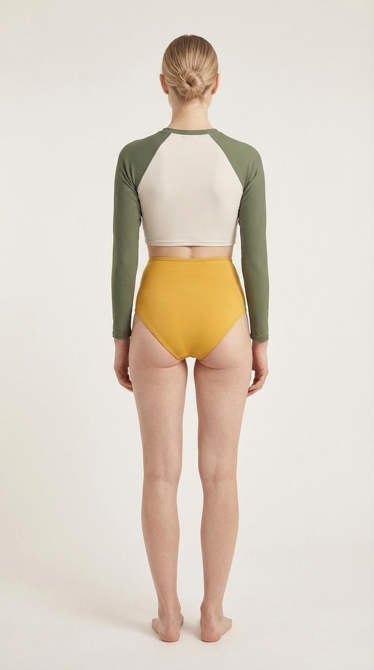 Wild Swimming Long-Sleeve Bikini Cropped Rash-Guard & High-Waisted Bottoms, Sporty Two-Piece Swimsuit, Alpine Flora-Inspired Colours