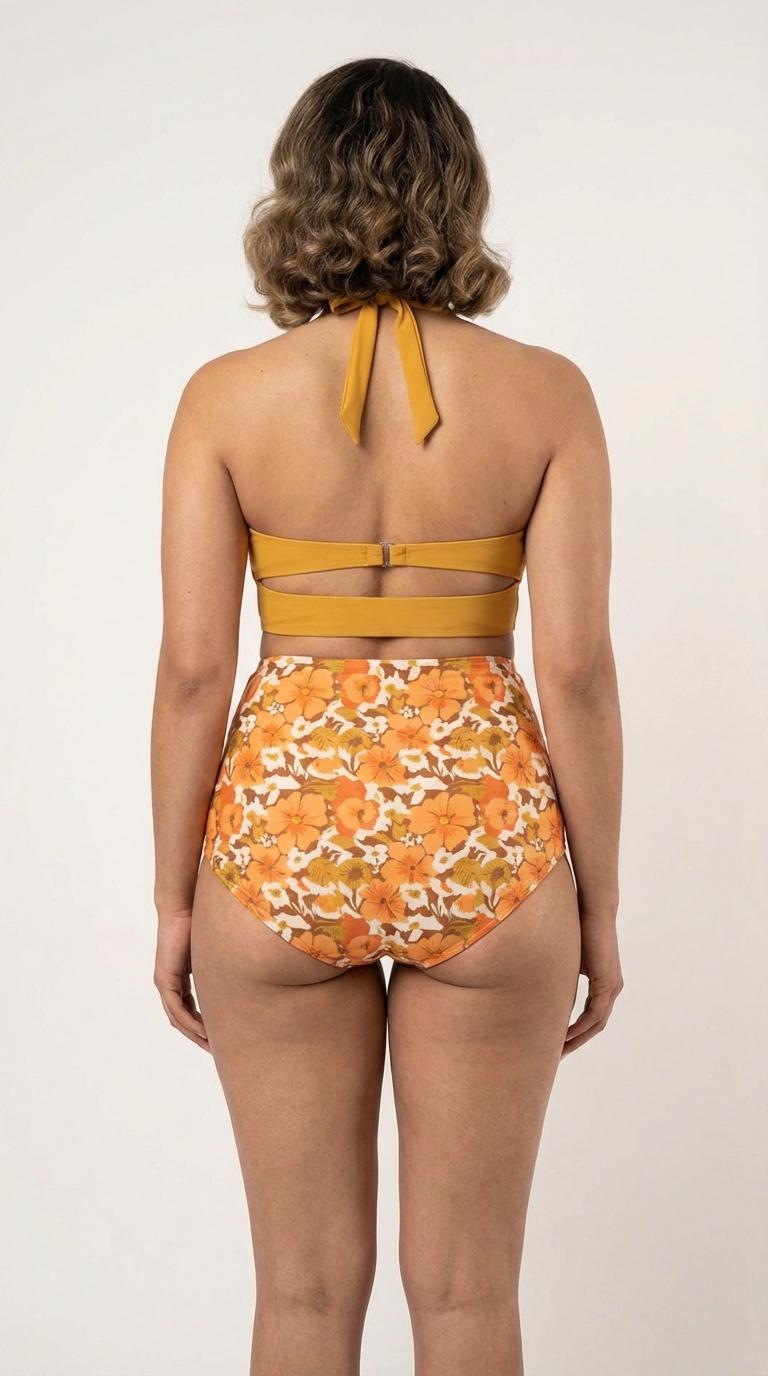 Retro Sweetheart High-Waist Bikini, Floral Pin Up Halter Swimsuit, Hawaii Hibiscus