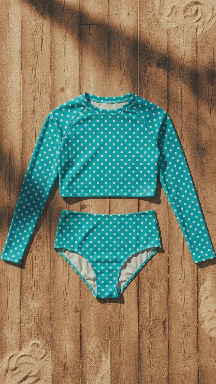 Polka Dot High Waist Bikini | Retro Turquoise Long Sleeve Swimsuit