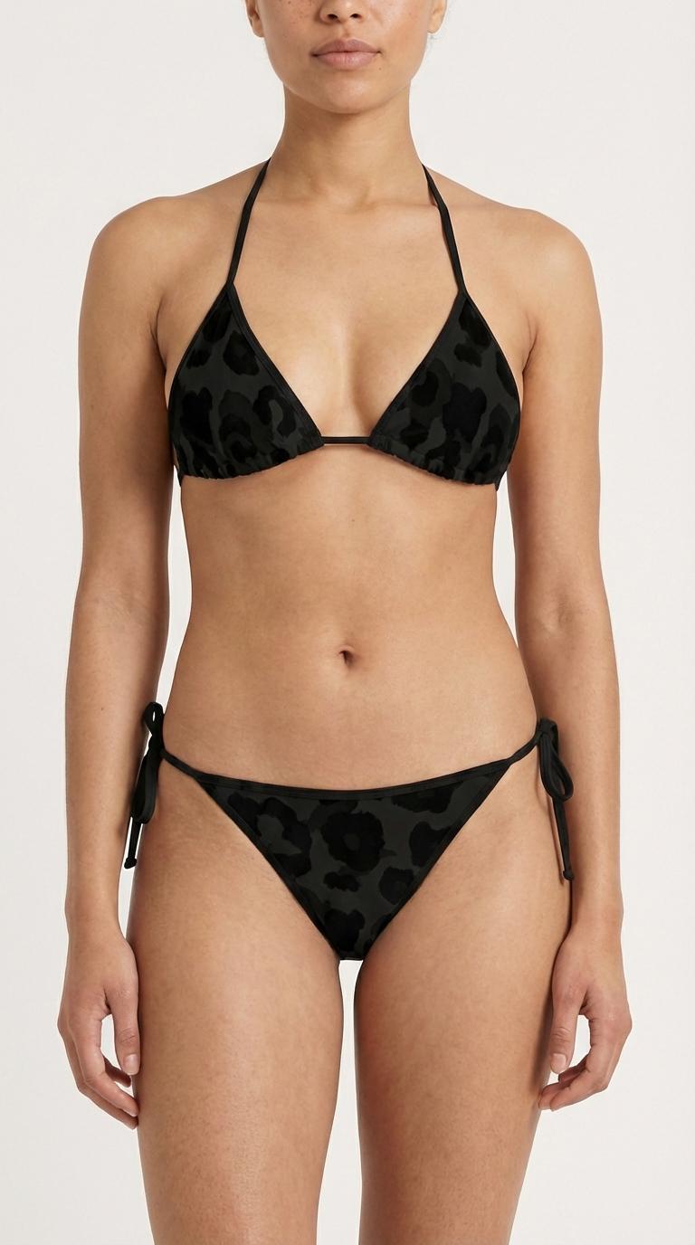 Black Grunge Leopard Triangle Bikini – Animal Print, Black Trim, S to 5XL