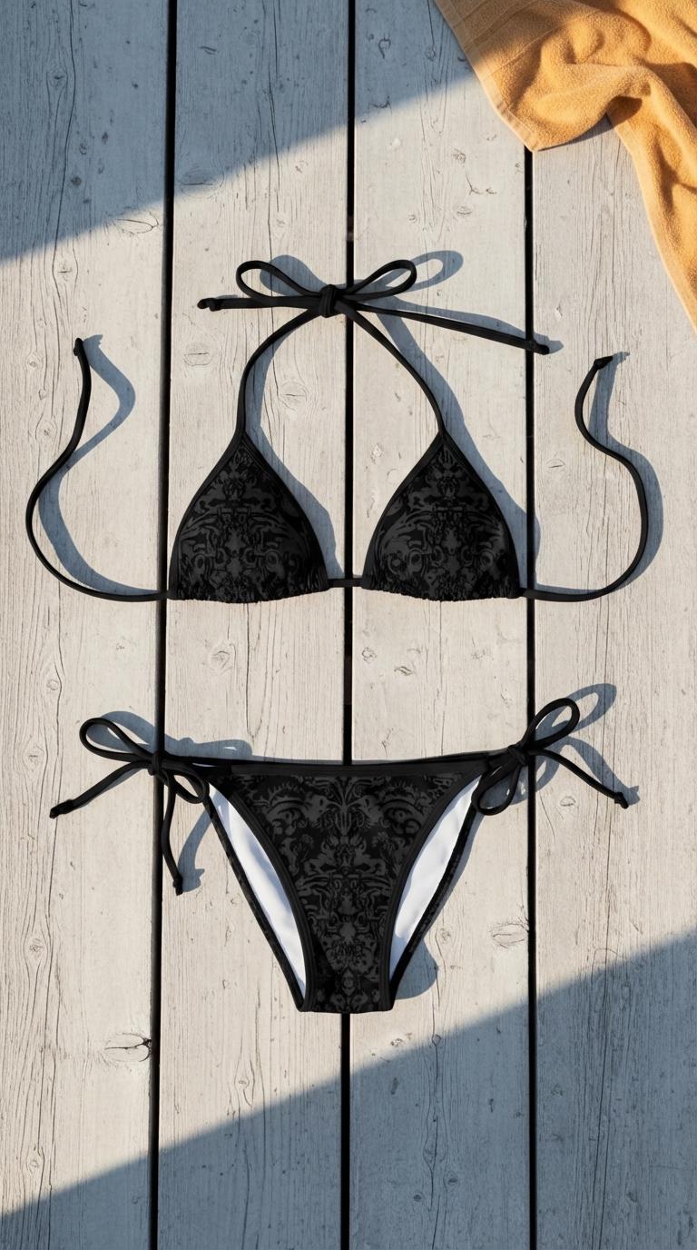 Goth Grunge Bikini – Black Damask, Alt Swimwear for Dark Aesthetics, Sizes S to 5XL