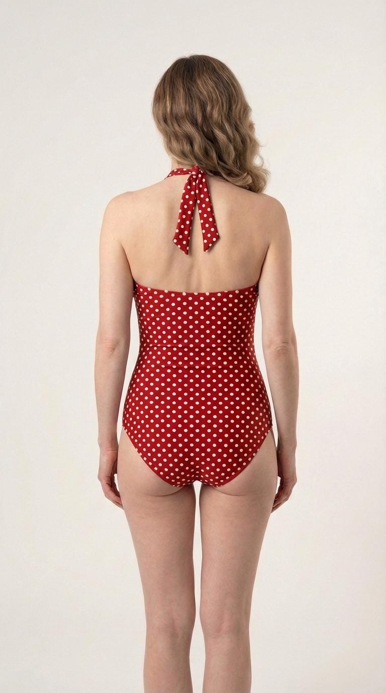 Polka Dot Halterneck One-Piece Swimsuit Vintage 50s Pin Up, Padding & Tummy Control, Various Colours