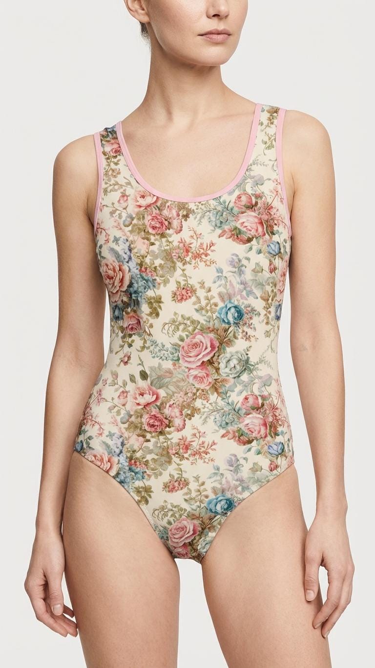 Vintage Rose Floral One-Piece Swimsuit – Coquette Cottagecore Bathing Suit